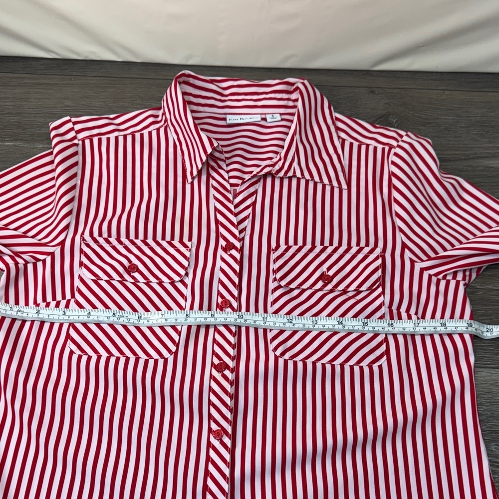Red and White Striped Button Down Shirt woman’s small - Picture 5 of 6